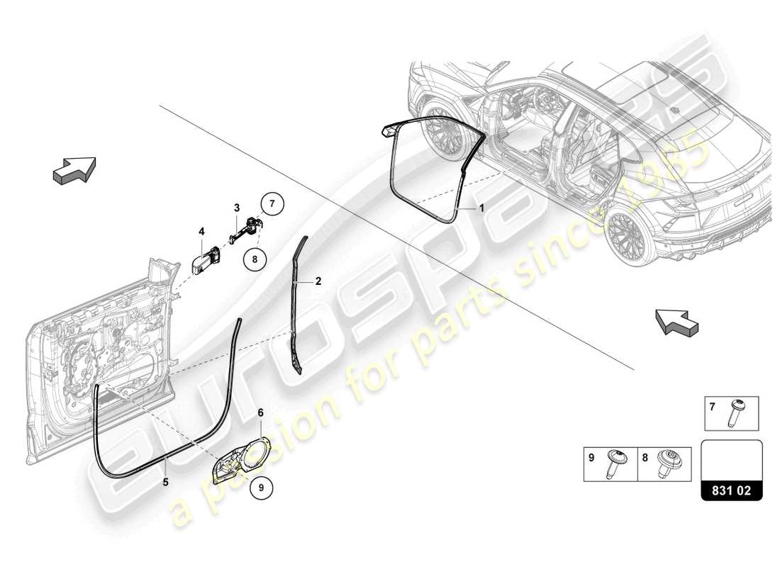 lamborghini urus s (2023) door seal front part diagram