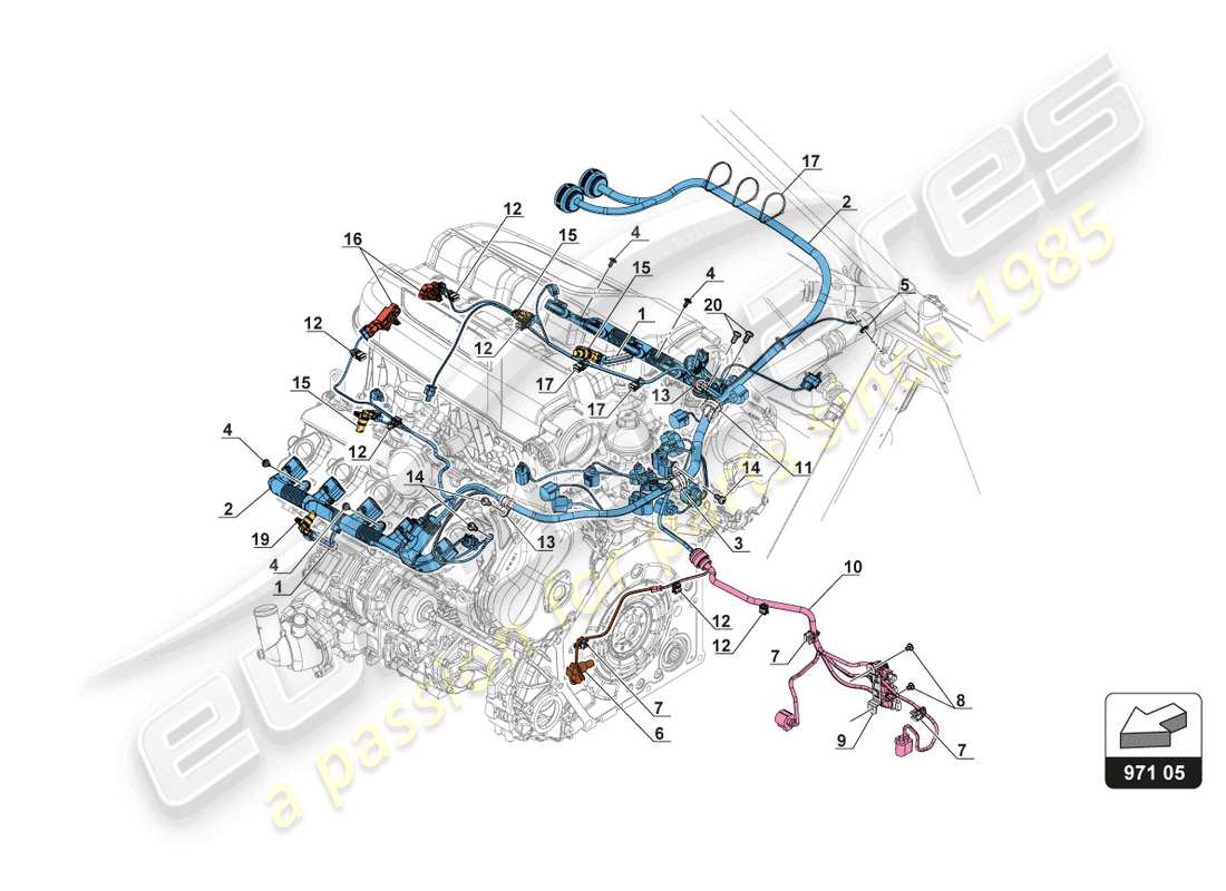 lamborghini gt3 (2017) engine loom part diagram