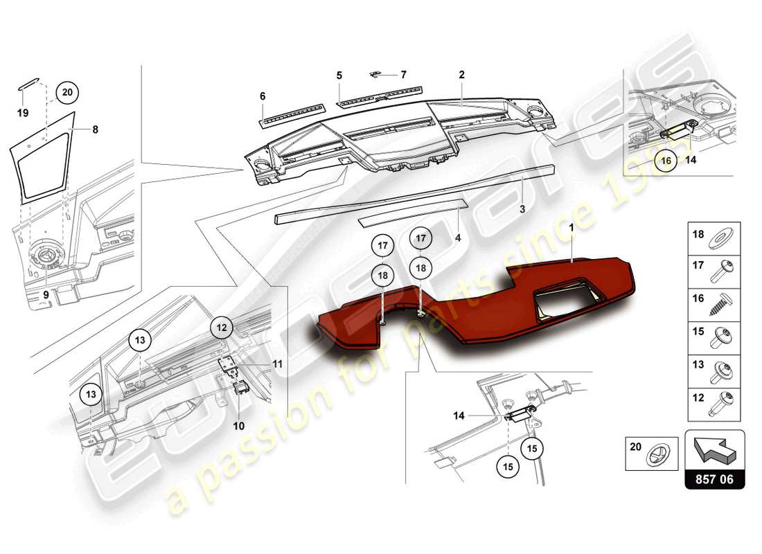 lamborghini ultimae roadster (2022) instrument panel part diagram