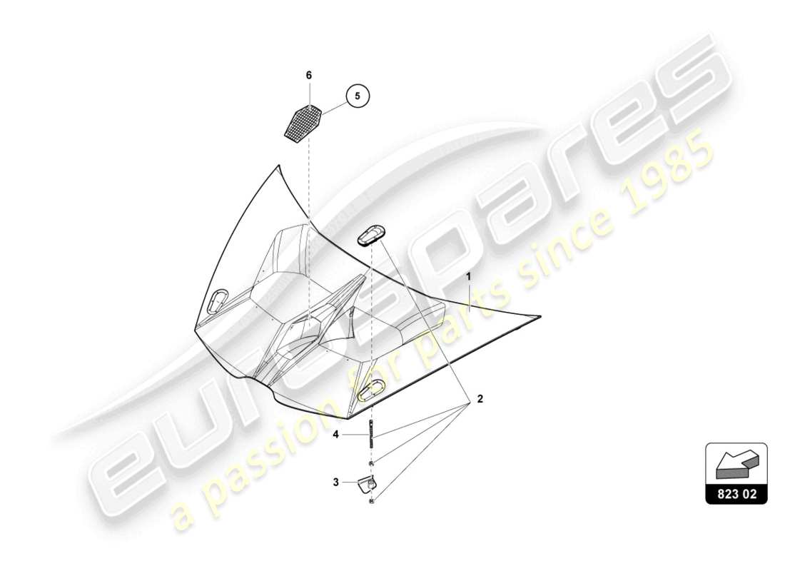 lamborghini super trofeo evo (2018) front bonnet part diagram