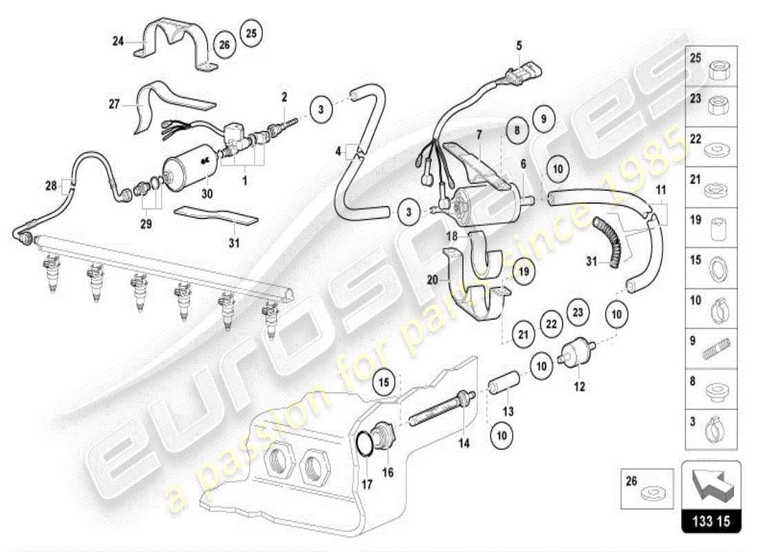 lamborghini diablo vt (1999) fuel supply system part diagram