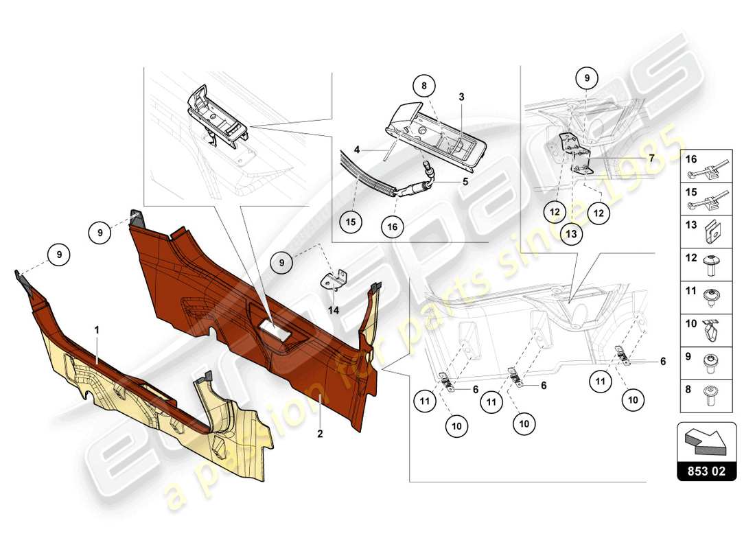 lamborghini countach lpi 800-4 (2022) pillar trim part diagram