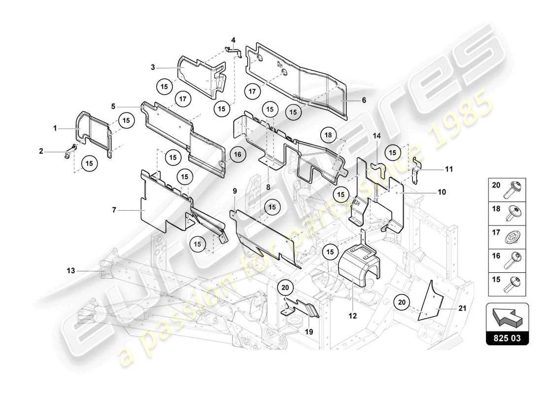 lamborghini countach lpi 800-4 (2022) heat shield part diagram