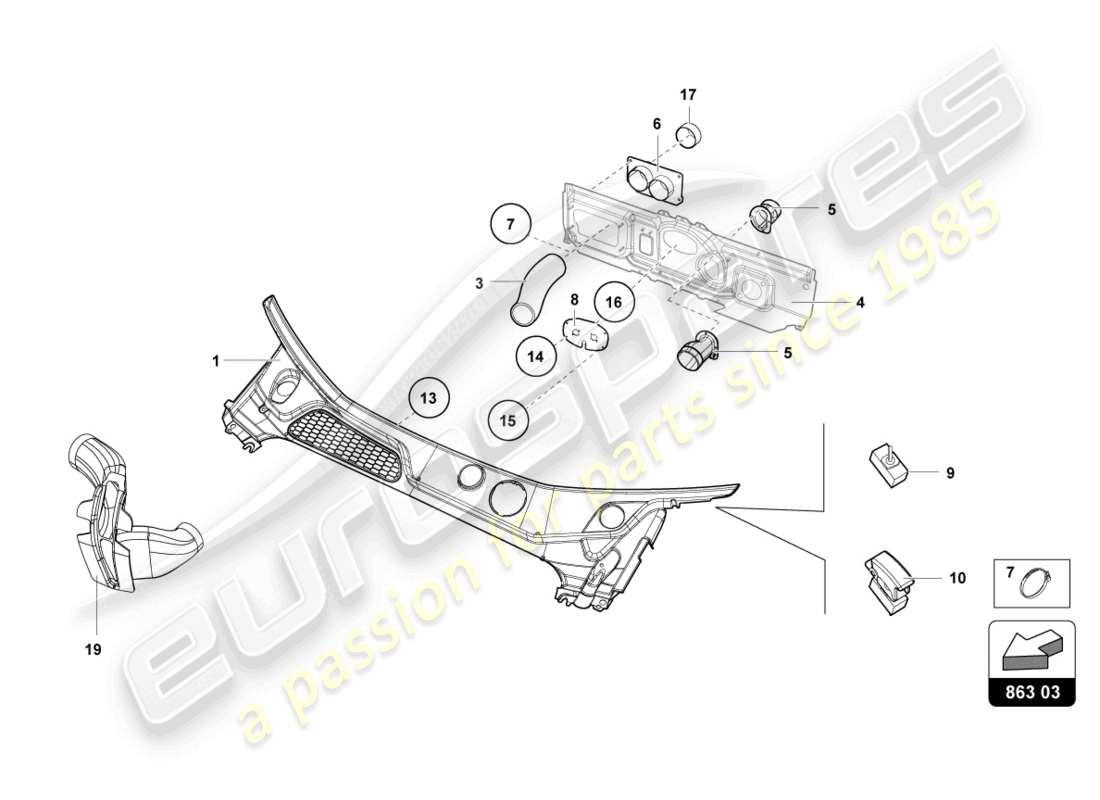 lamborghini super trofeo evo (2018) plenum panel cover part diagram