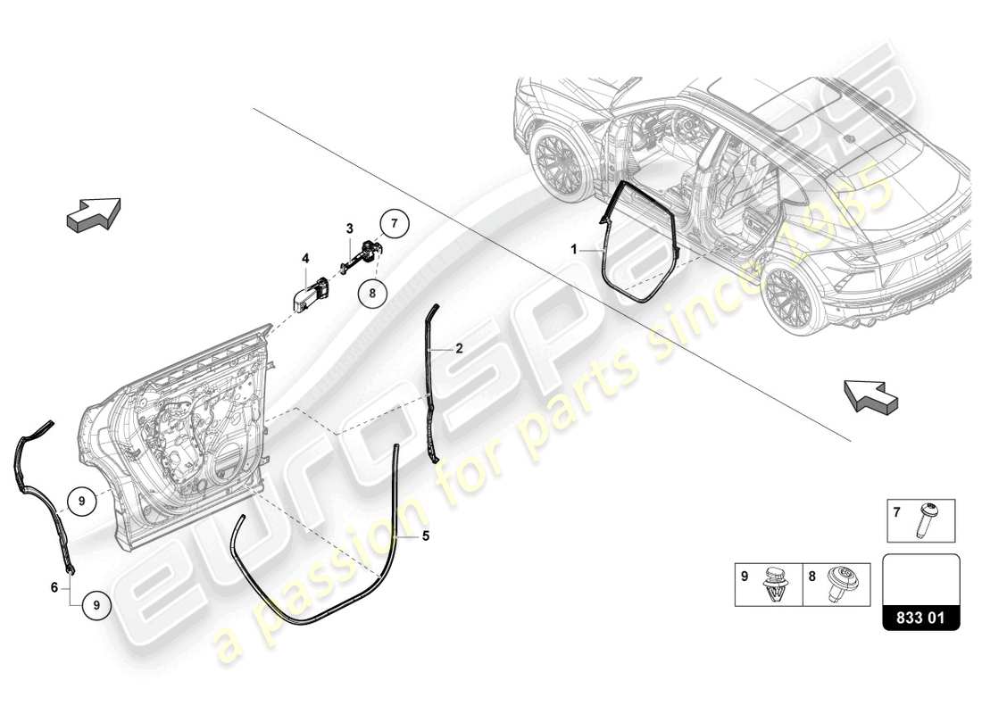 lamborghini urus s (2023) door seal rear part diagram