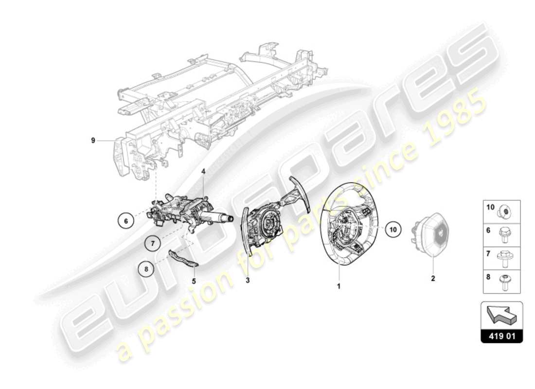 lamborghini evo spyder (2024) steering system part diagram