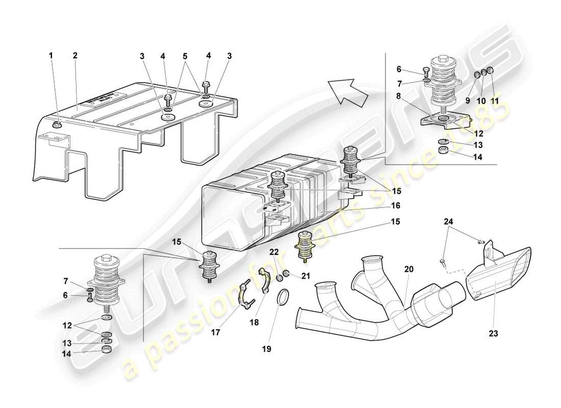 lamborghini lp640 roadster (2007) rear silencer part diagram