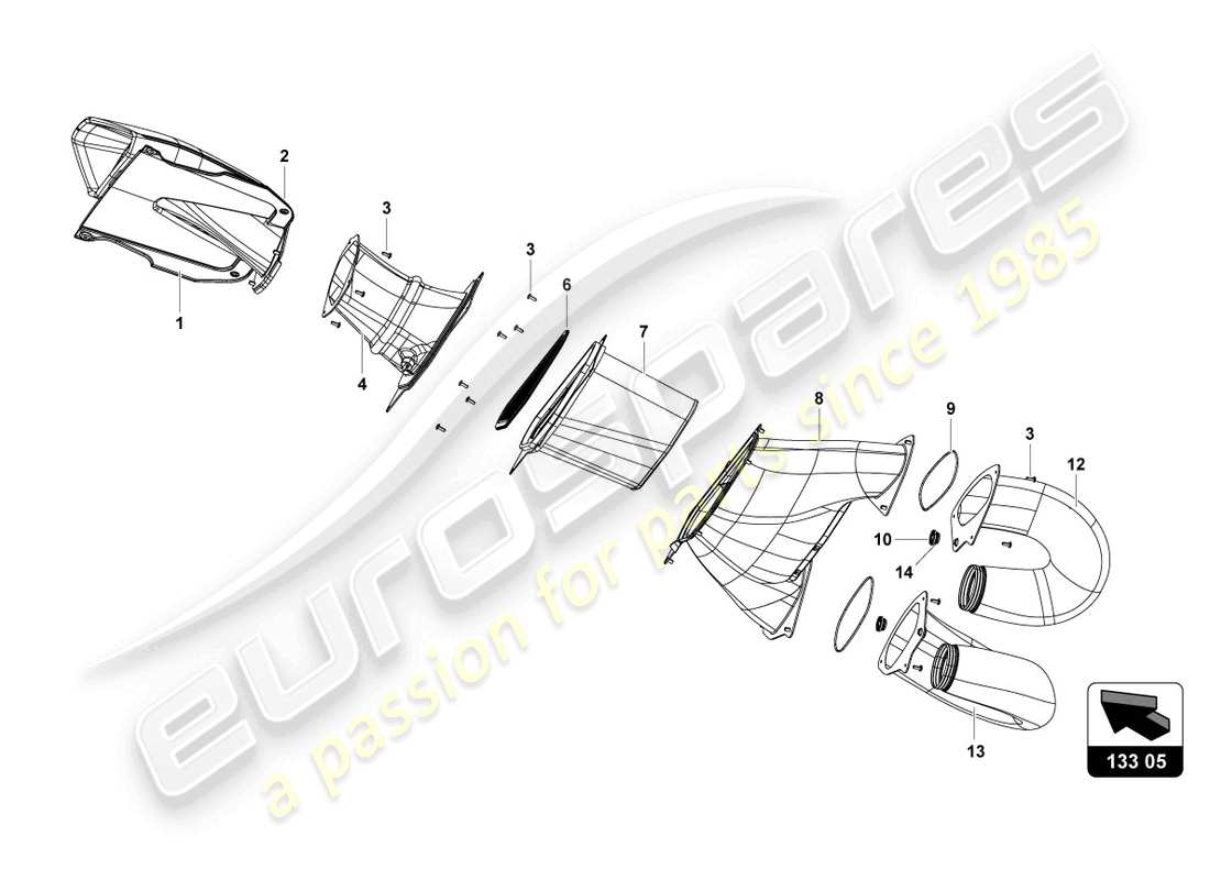 lamborghini super trofeo evo 2 (2022) airscoop and air filter part diagram