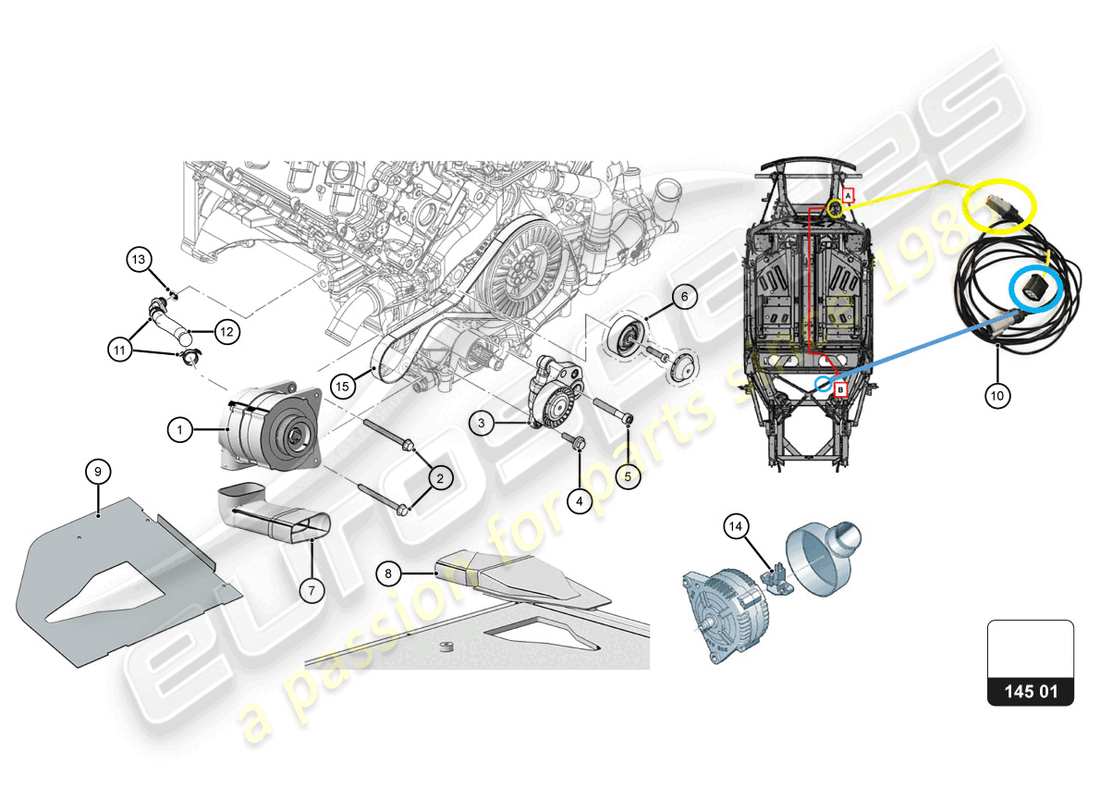 lamborghini super trofeo evo 2 (2022) distribution - alternator part diagram