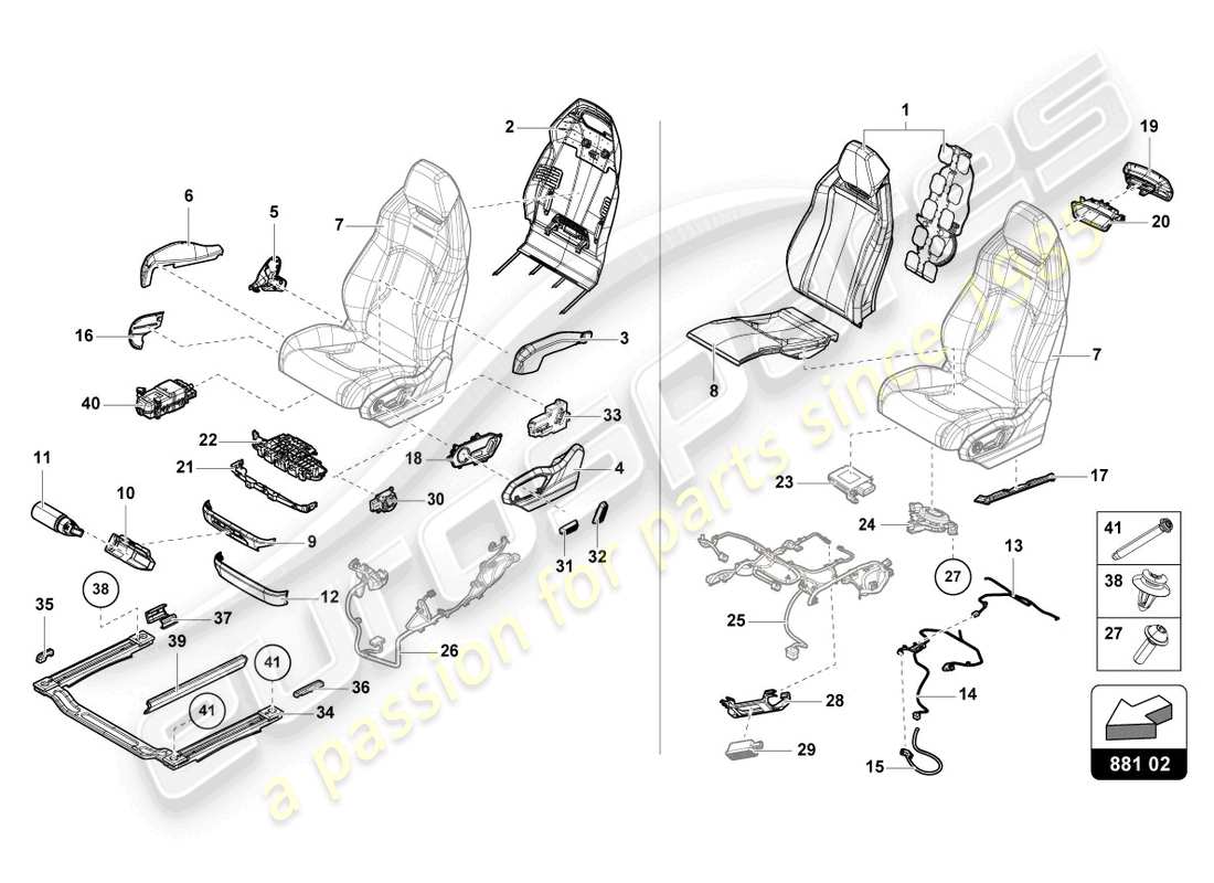 lamborghini urus s (2023) seat, divided front part diagram