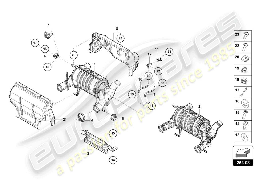 lamborghini countach lpi 800-4 (2022) silencer with catalyst part diagram