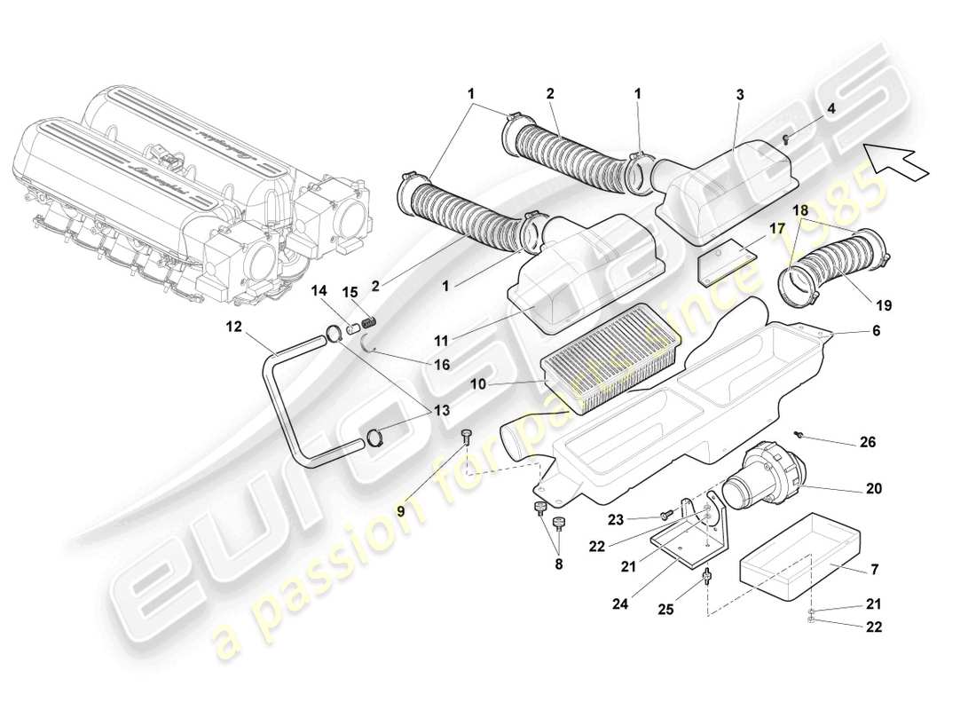 lamborghini gallardo spyder (2006) air filter part diagram