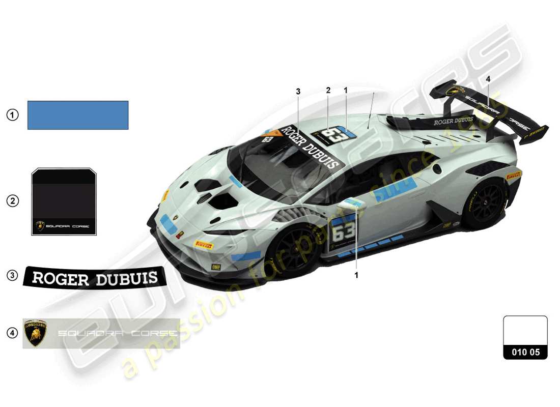 lamborghini super trofeo evo 2 (2022) stickers part diagram