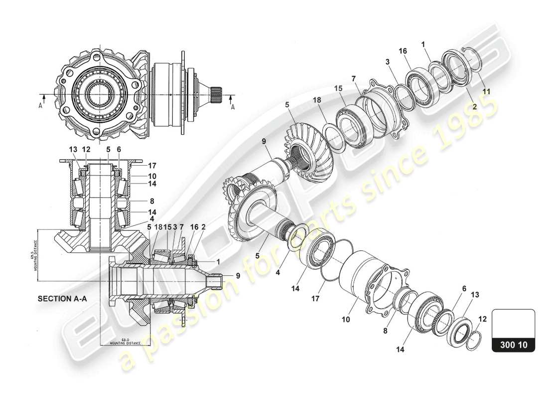 lamborghini super trofeo evo 2 (2022) crownwheel & pinion assembly part diagram