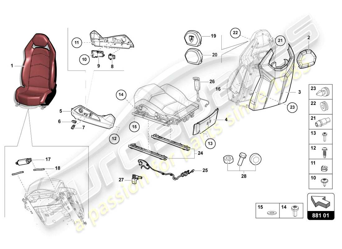 lamborghini ultimae (2022) comfort seat part diagram