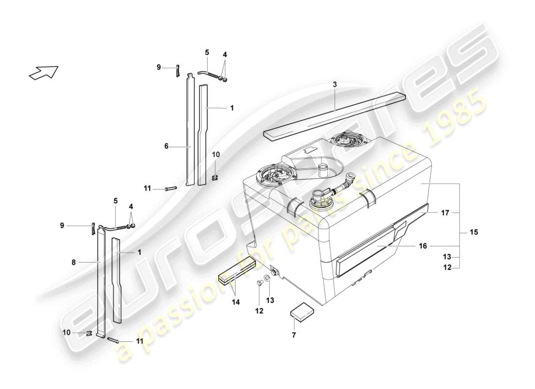 lamborghini lp640 coupe (2009) fuel tank with attachments part diagram