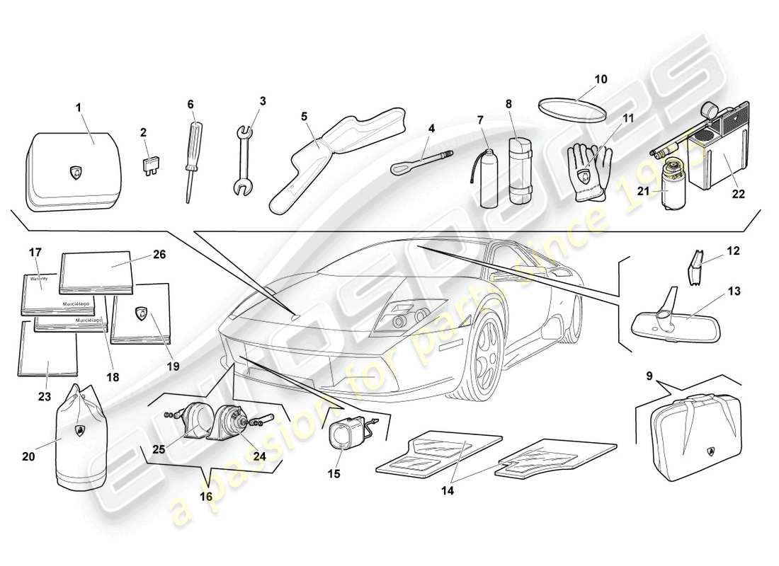 lamborghini lp640 coupe (2010) vehicle tools part diagram