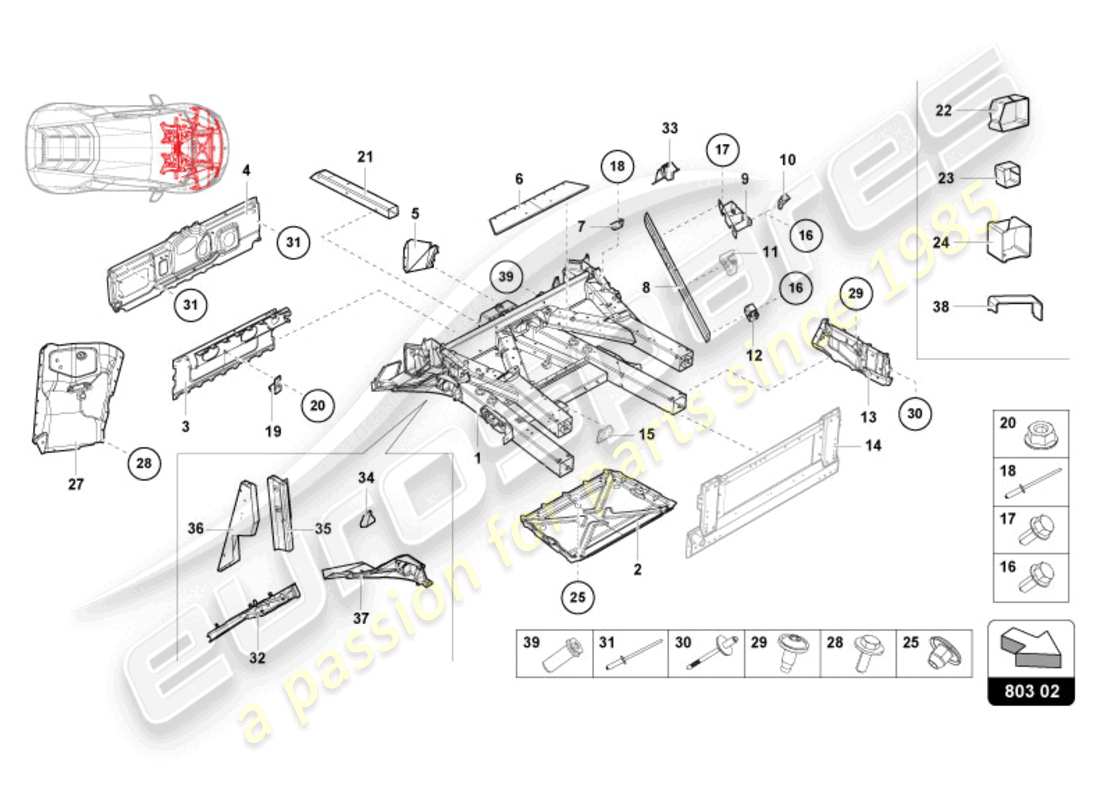 lamborghini evo spyder (2024) front frame part diagram