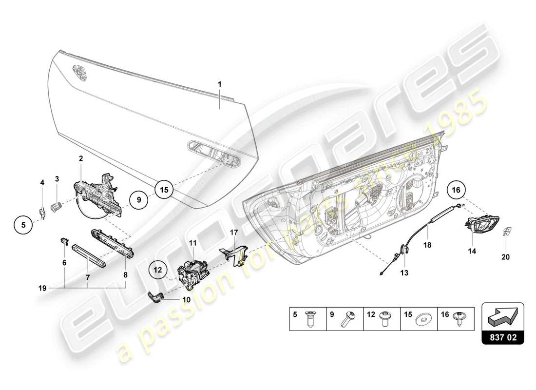 lamborghini evo coupe (2021) door handles part diagram