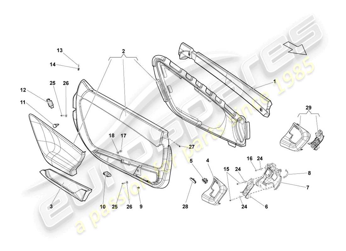 lamborghini gallardo spyder (2006) door panel part diagram