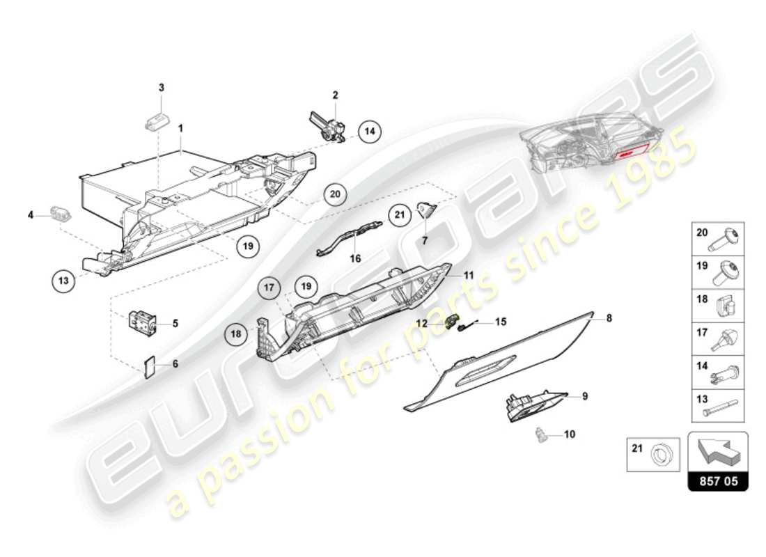 lamborghini revuelto coupe (2024) glove box part diagram