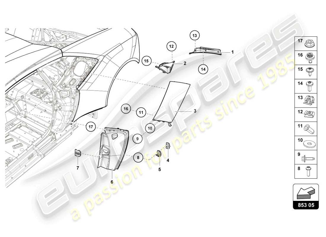 lamborghini evo coupe (2021) cover plate for side member part diagram