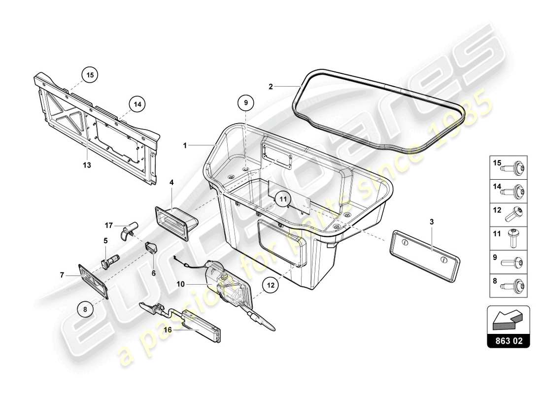 lamborghini evo coupe (2021) luggage compartment lining part diagram