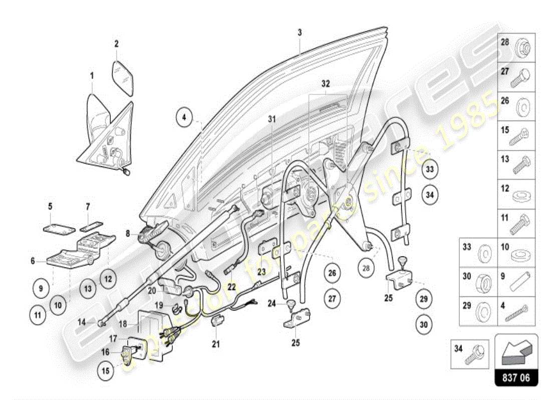 lamborghini diablo vt (1997) door and exterior mirror part diagram