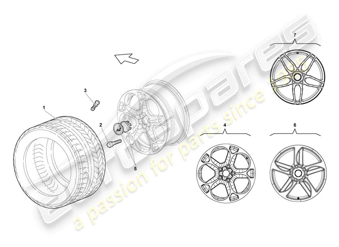 lamborghini lp640 roadster (2009) aluminium rim front part diagram