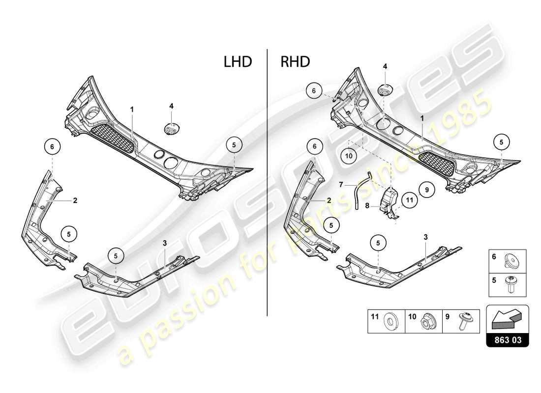 lamborghini evo coupe (2021) front end cover part diagram