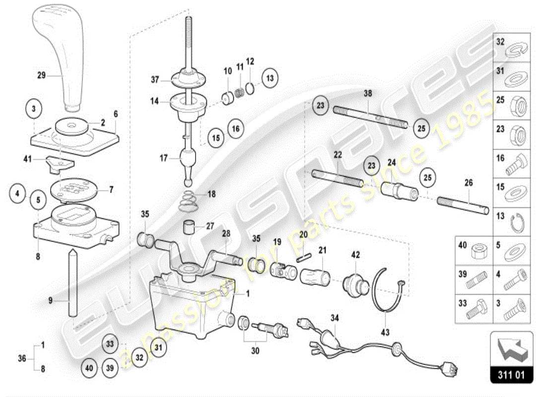 lamborghini diablo vt (1997) gearbox control turret part diagram