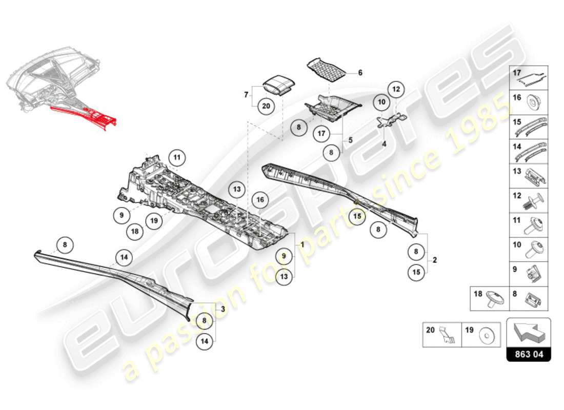 lamborghini revuelto coupe (2024) centre console part diagram