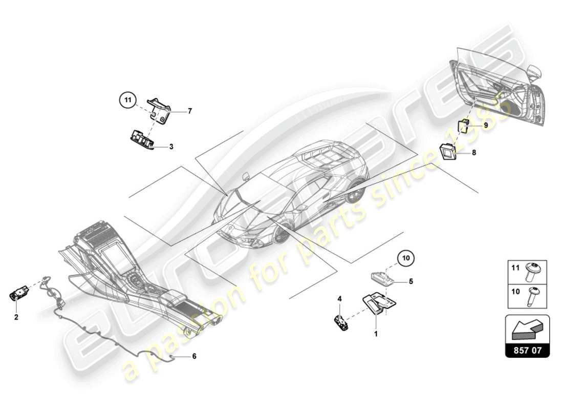 lamborghini evo coupe (2021) single parts for interior and reading light part diagram