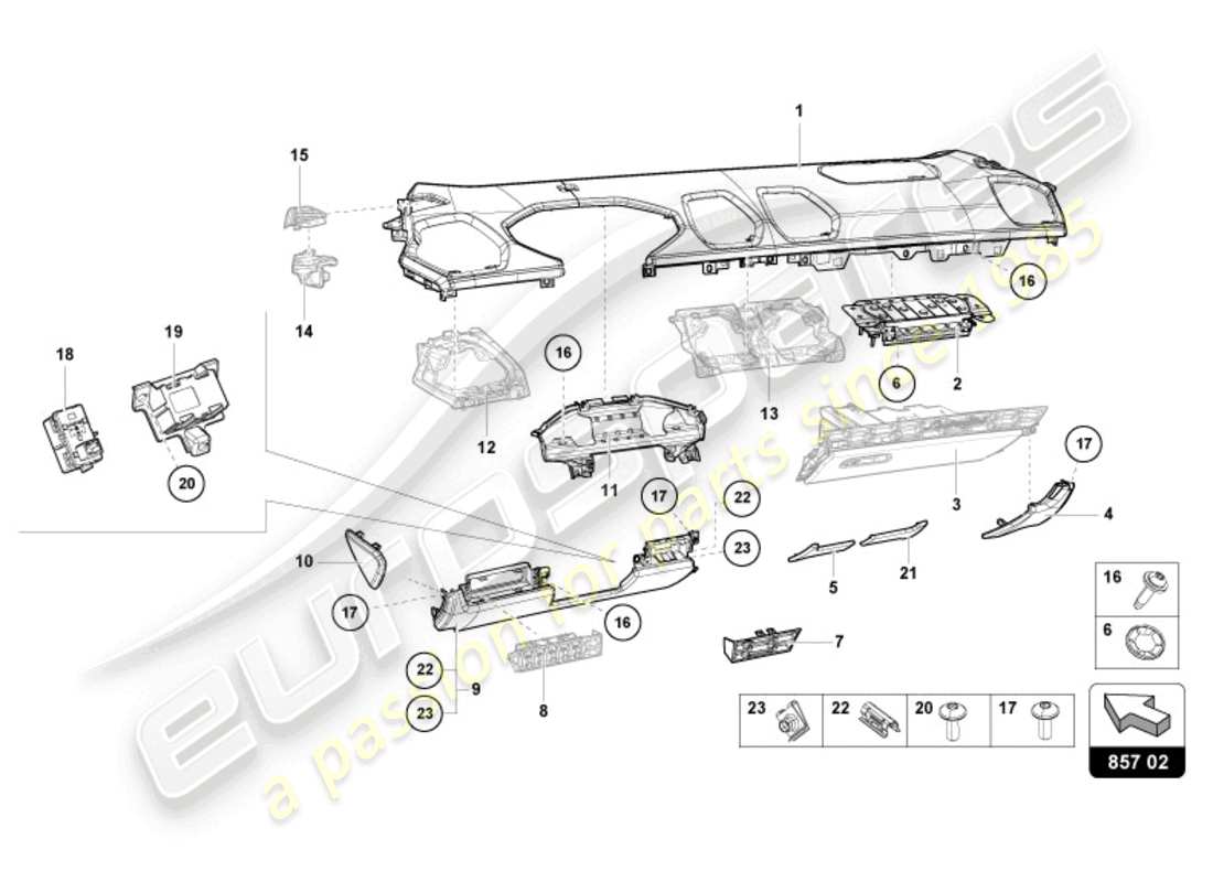 lamborghini evo coupe (2021) instrument panel trim part diagram