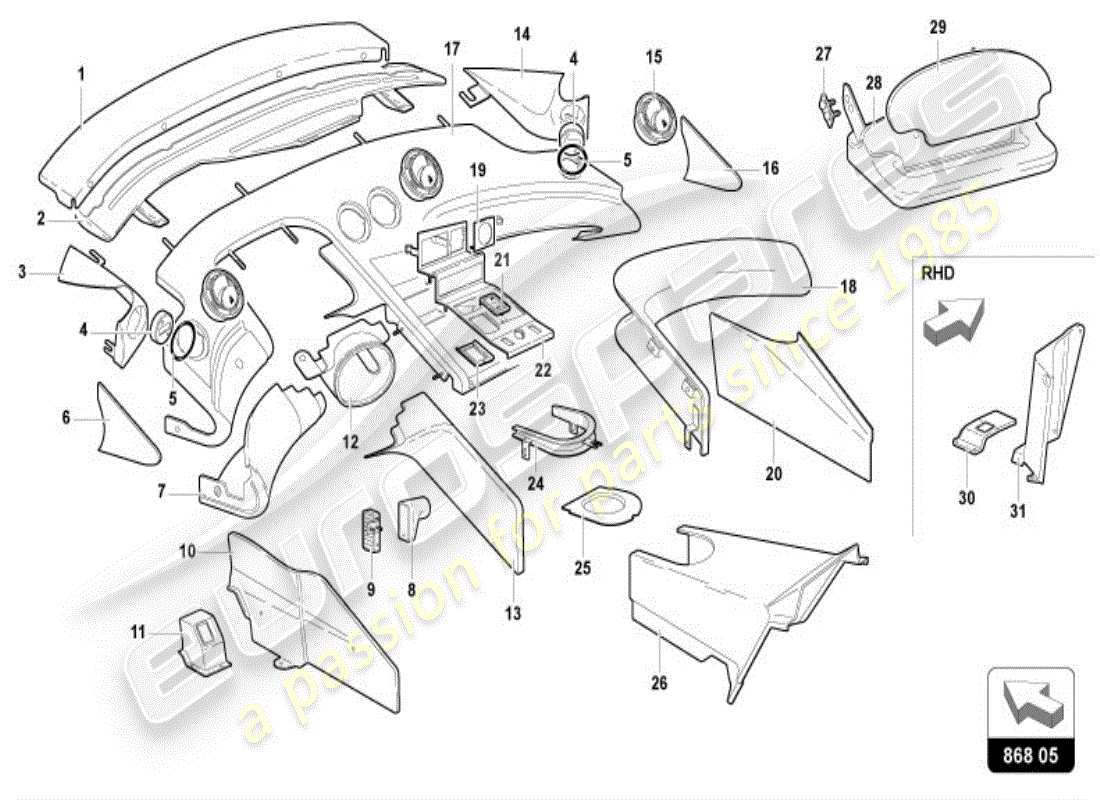 lamborghini diablo vt (1997) interior decor part diagram