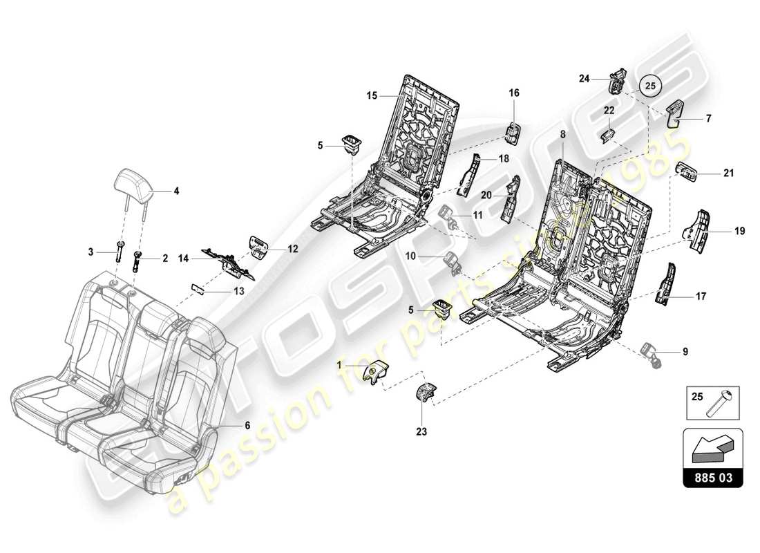 lamborghini urus (2020) bench seat (3-seater) part diagram