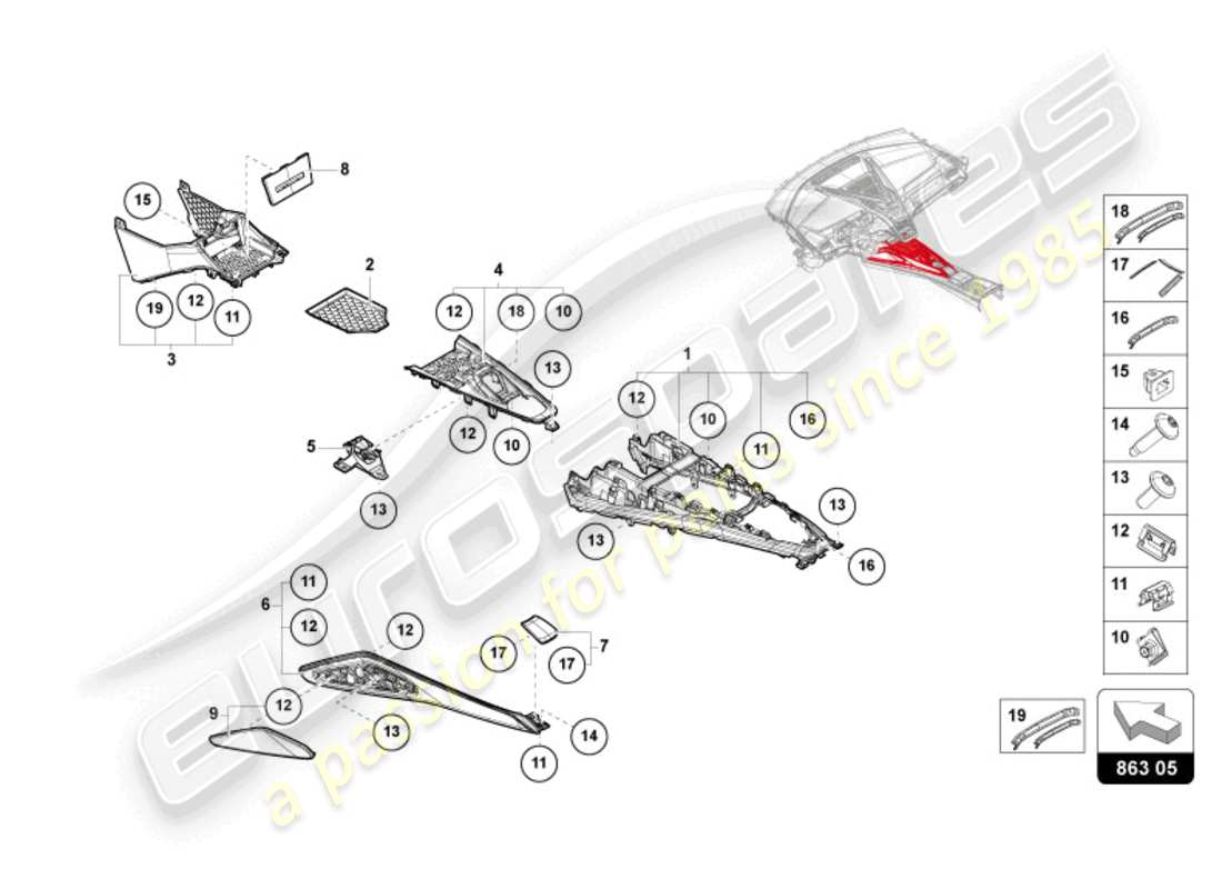 lamborghini revuelto coupe (2024) centre console part diagram