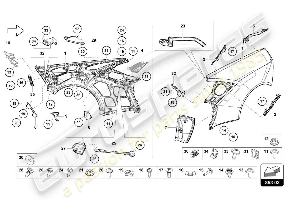 lamborghini evo coupe (2021) wing part diagram