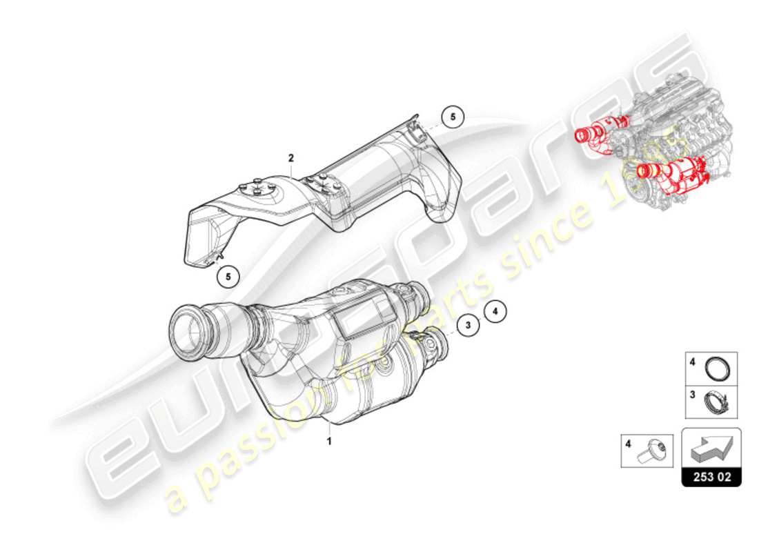 lamborghini revuelto coupe (2024) exhaust pipe with catalyst part diagram