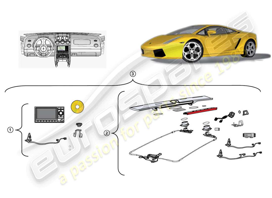 lamborghini gallardo spyder (accessories) retrofit kit for navi- gation unit part diagram