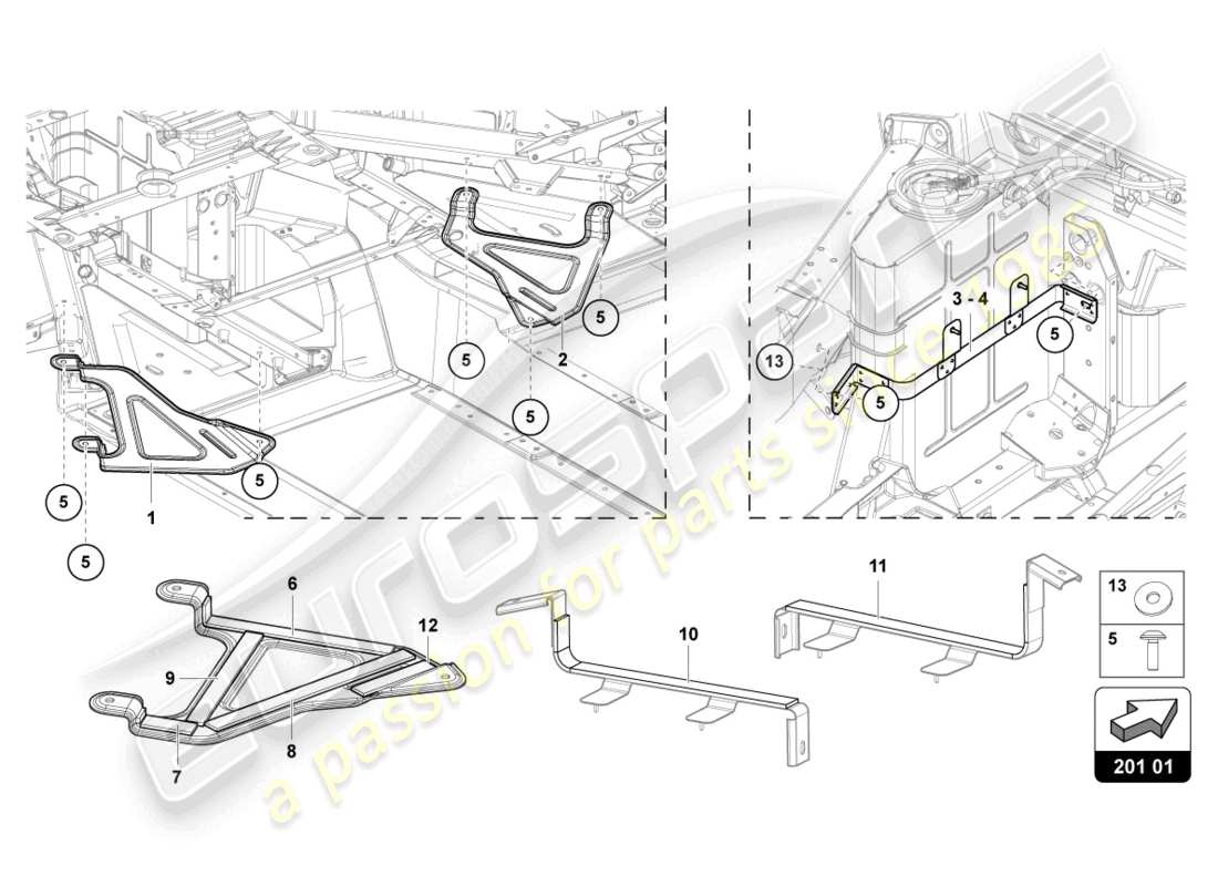 lamborghini countach lpi 800-4 (2022) bracket for fuel tank part diagram