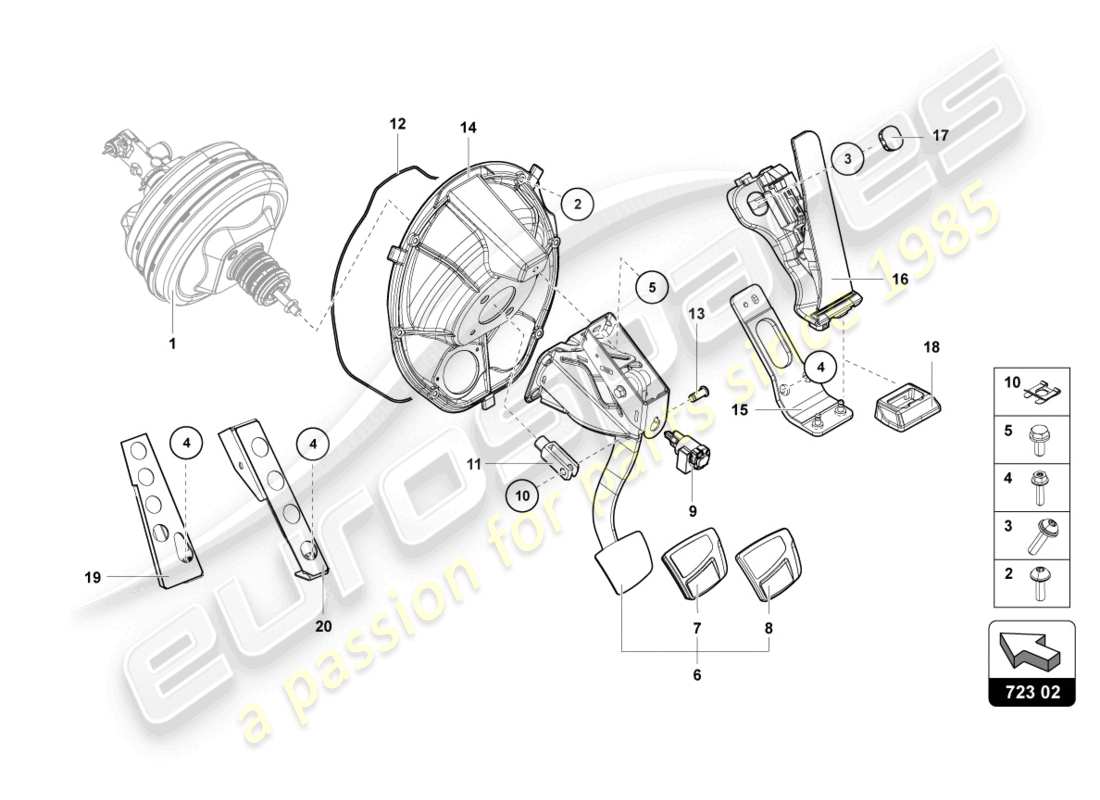 lamborghini ultimae (2022) brake and accel. lever mech. part diagram