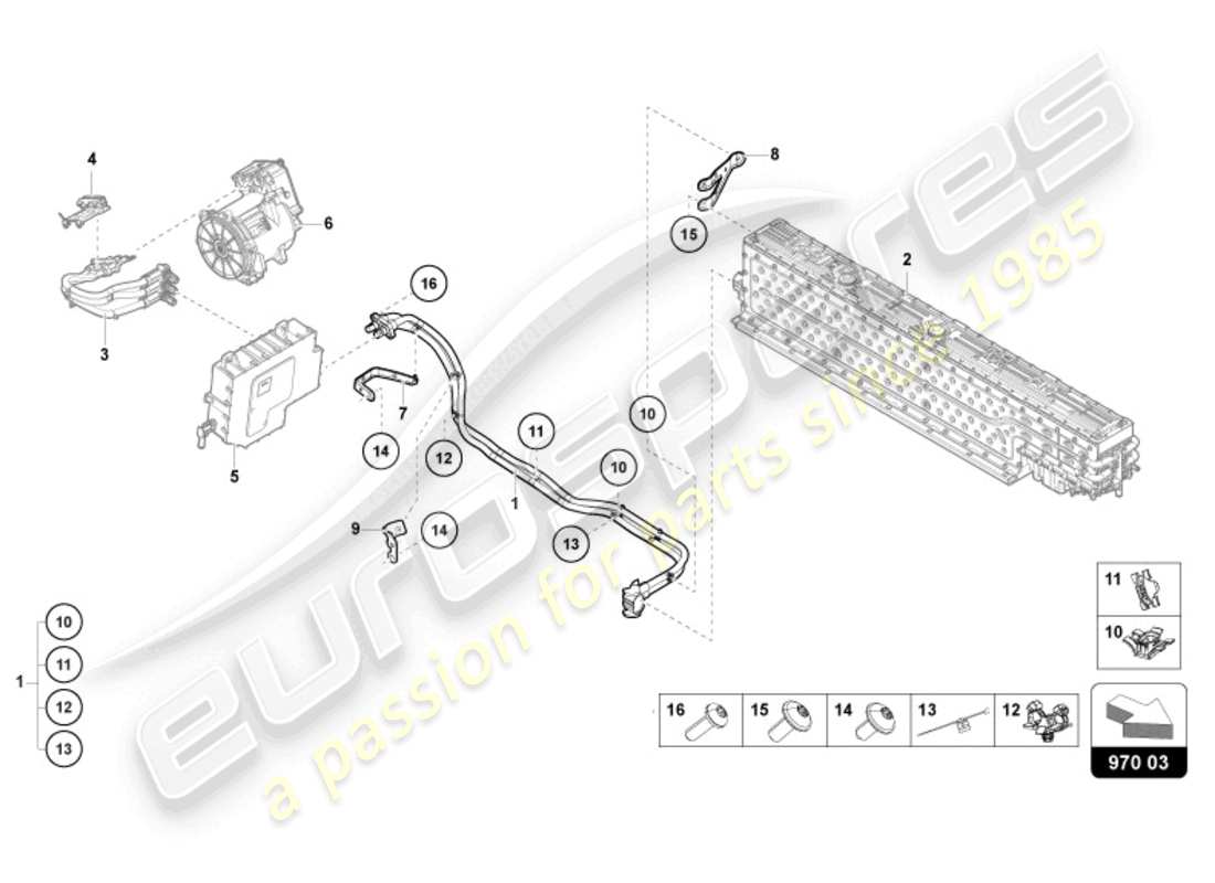 lamborghini revuelto coupe (2024) high-voltage wiring set for high-voltage battery and power electronics rear part diagram