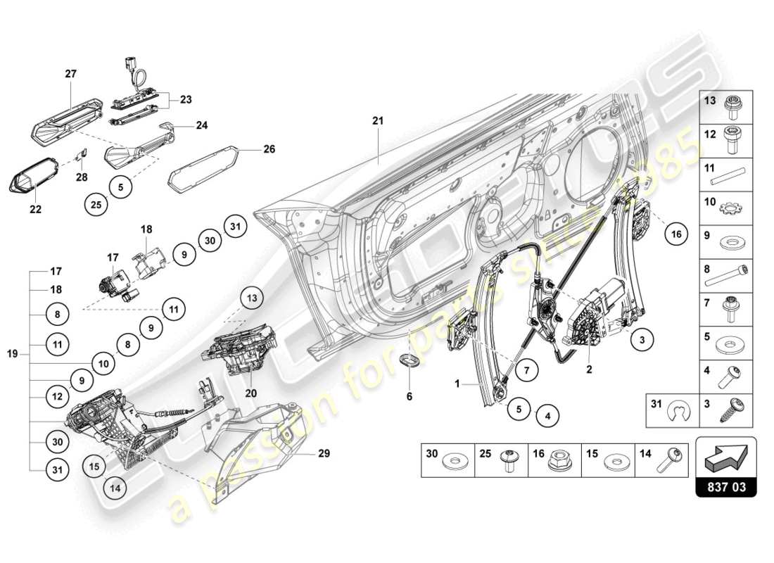 lamborghini ultimae (2022) driver and passenger door part diagram