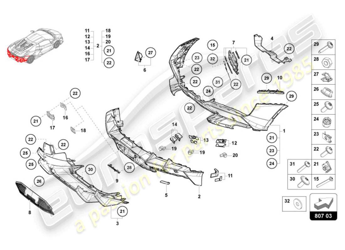 lamborghini revuelto coupe (2024) bumper rear part diagram