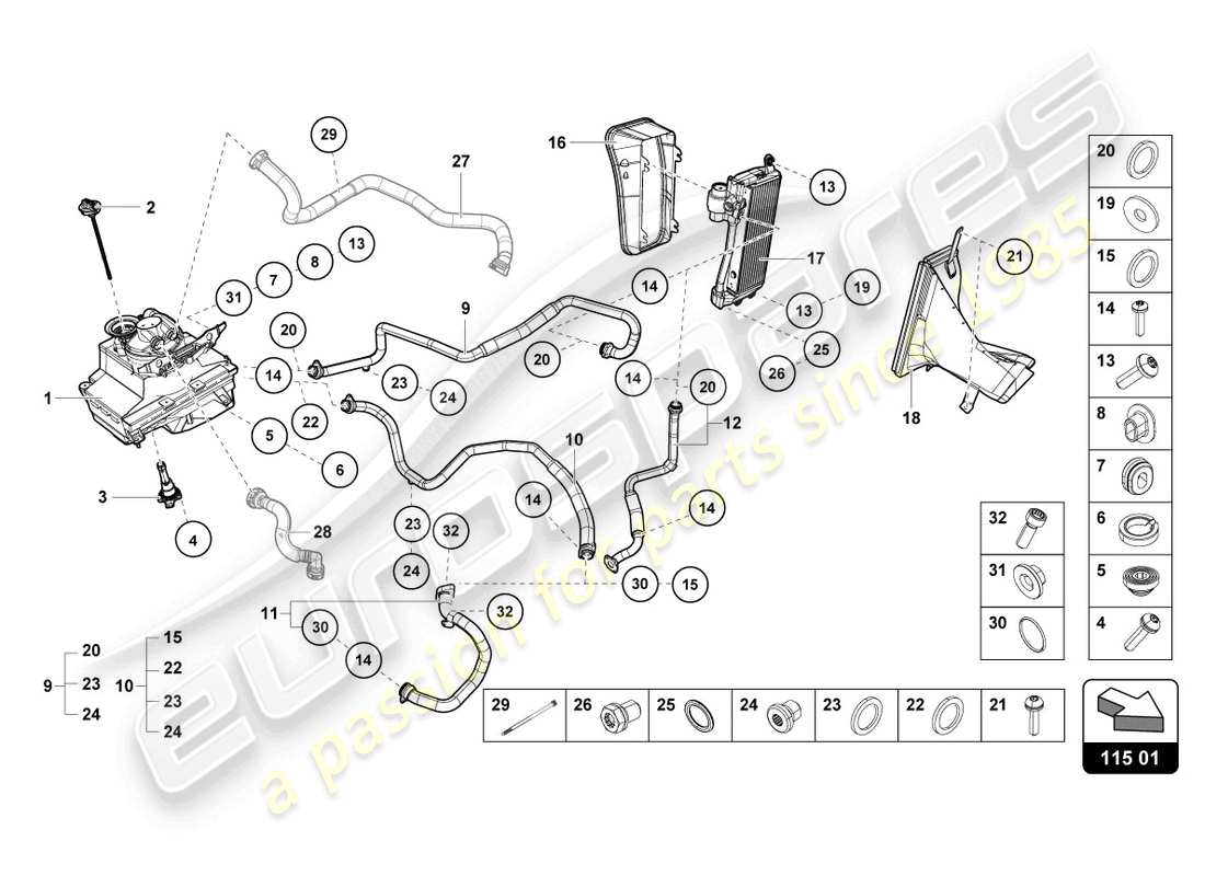 lamborghini sto (2022) hydraulic system and fluid container with connect. pieces part diagram