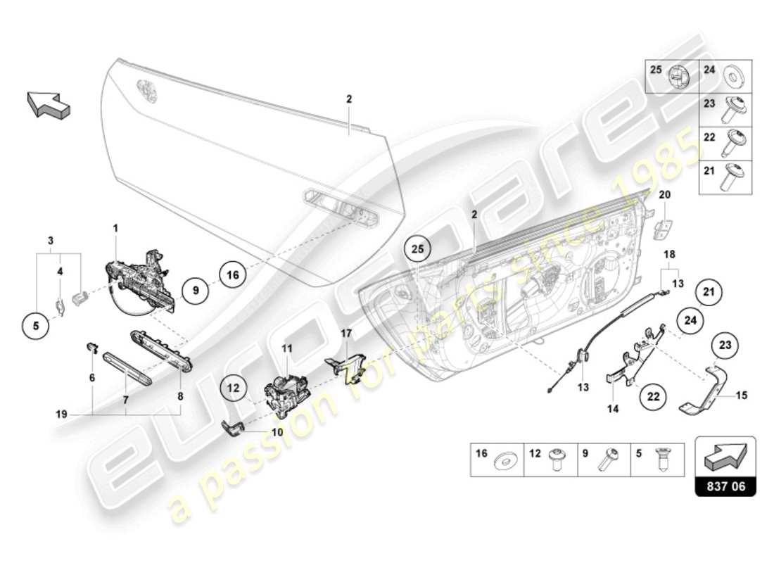 lamborghini tecnica (2024) door handle, inner part diagram