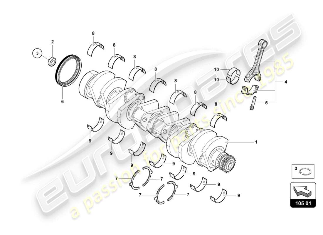 lamborghini countach lpi 800-4 (2022) crankshaft with bearings part diagram