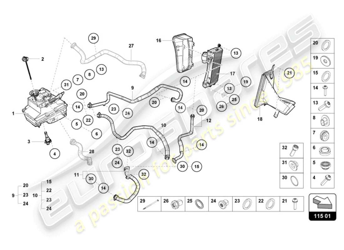 lamborghini tecnica (2024) hydraulic system and fluid container with connect. pieces part diagram