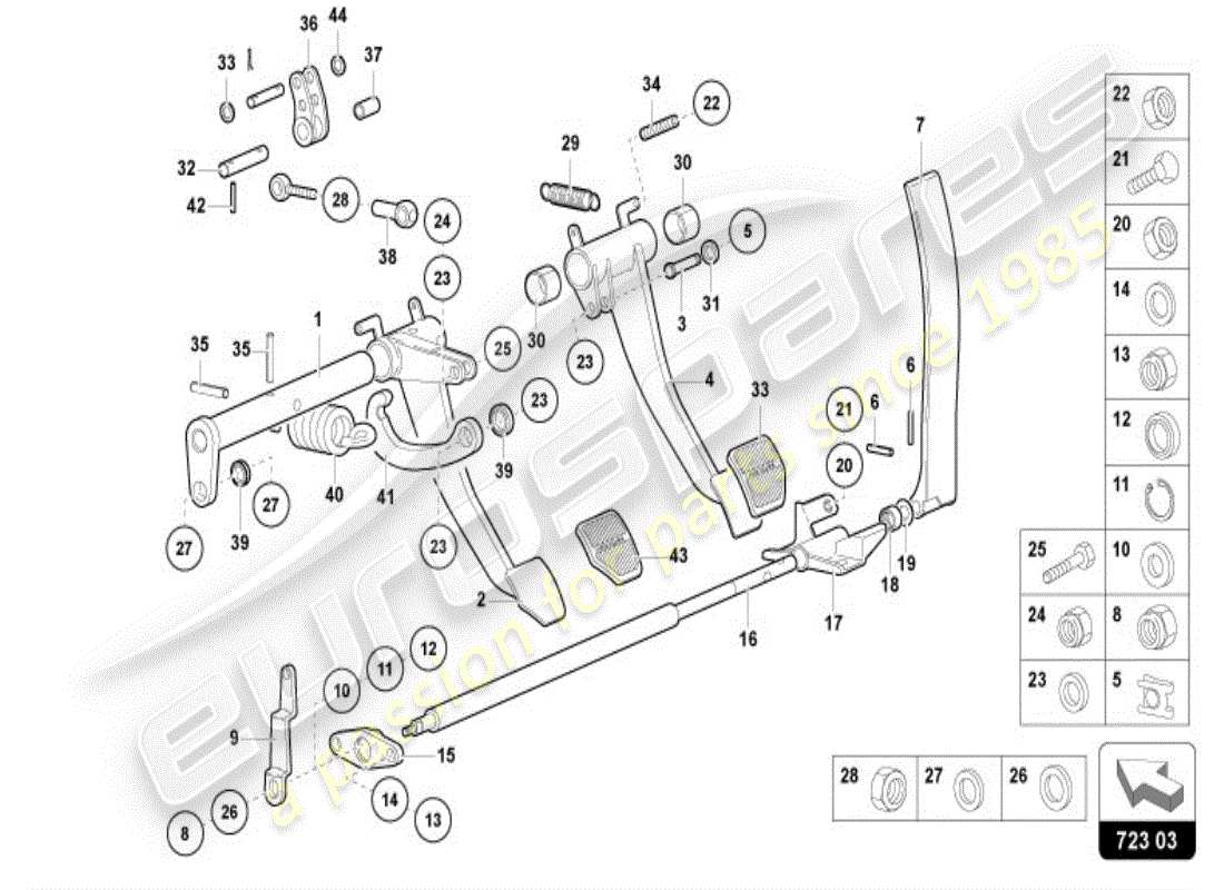 lamborghini diablo vt (1997) brake and accel. lever mech. part diagram